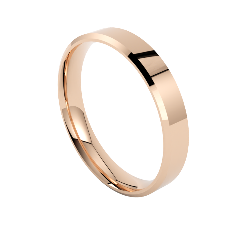 Płaska fazowana obrączka ślubna różowe złoto 585 szerokość 4,00 mm